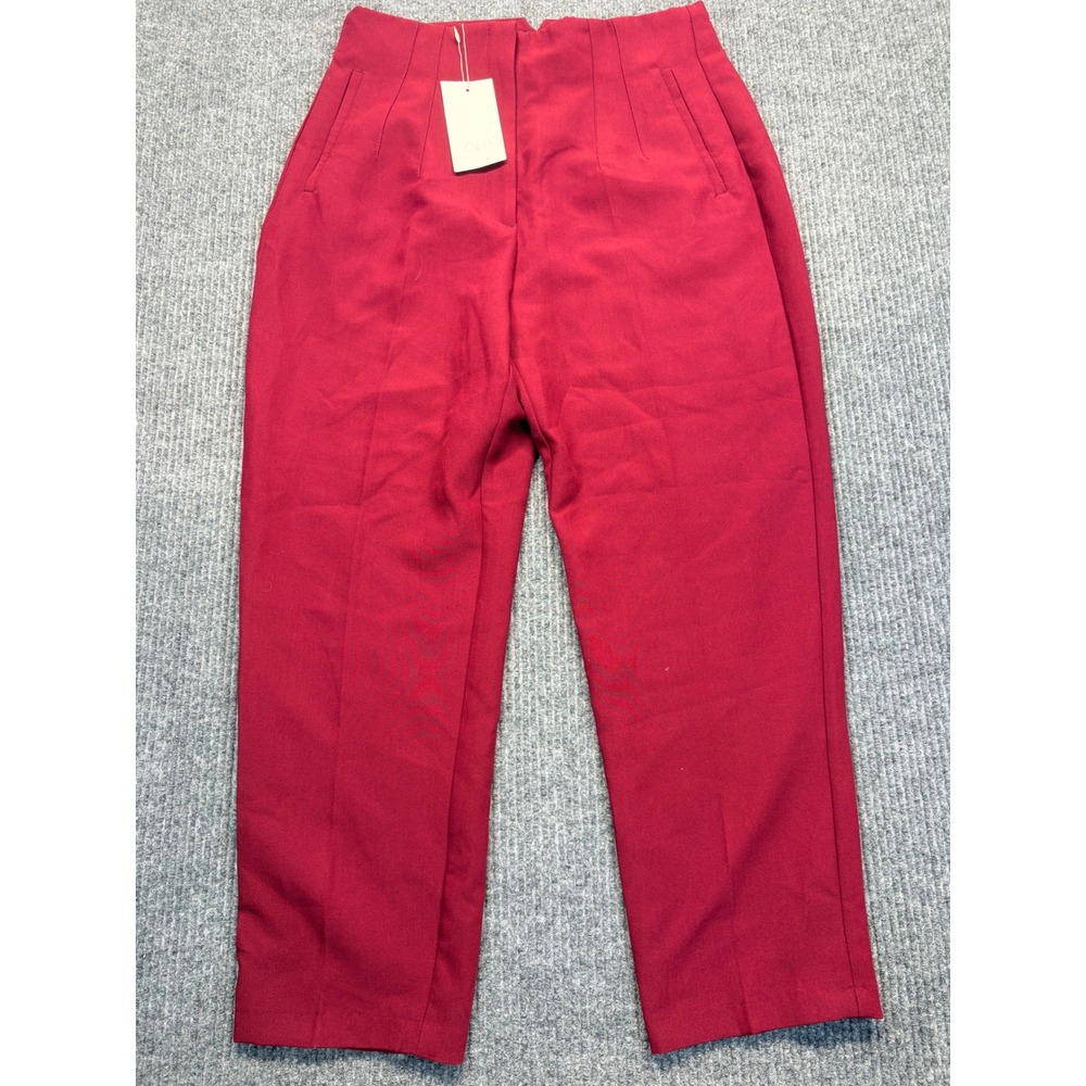 Zara Womens High Waisted Pleated Tapered Dress Pants Red XL 1478/462/605 NWT